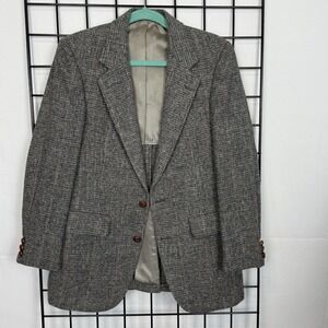 Vintage Harris Tweed Blazer Mens 38 Gray Herringbone 100% Scottish Wool Grandpa
